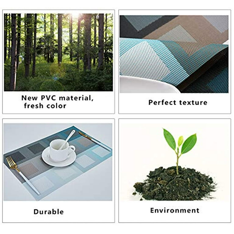 TOP BEAUTY Placemats Set of 6 Woven Vinyl Table Mats PVC Heat Insulation Stain Resistant Non Slip Kitchen Dining Table Decoration TOP BEAUTY Placemats Set of 6 Woven Vinyl Table Mats PVC Heat Insulation Stain Resistant Non Slip Kitchen Dining Table Decoration
